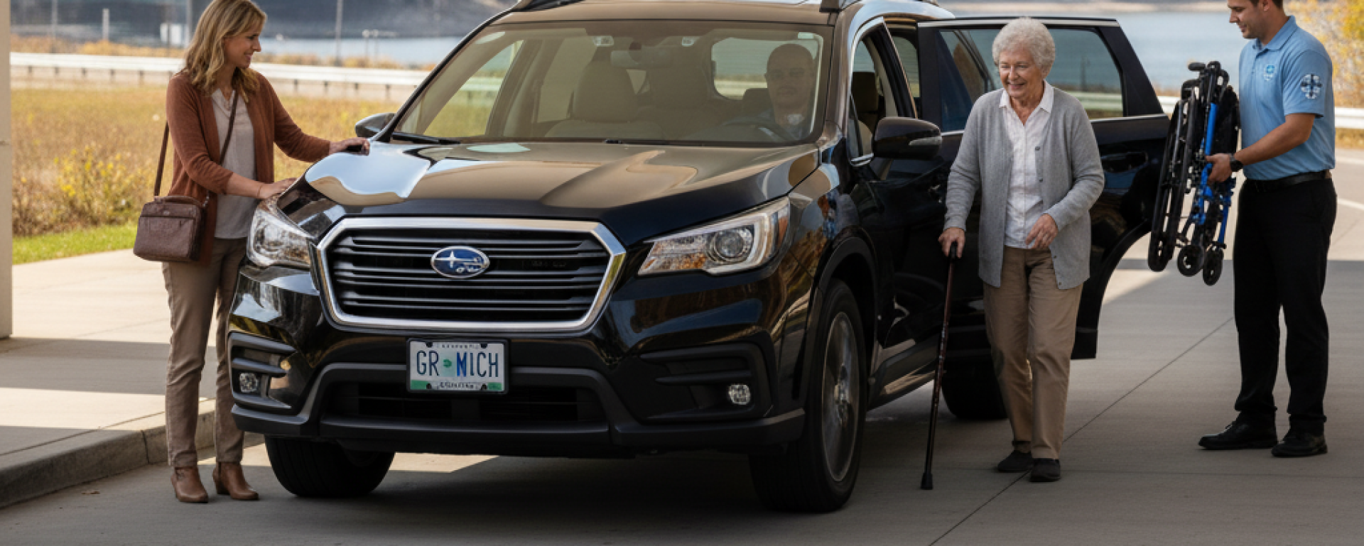 Elegant senior woman with grey hair making a phone call in a luxury car.